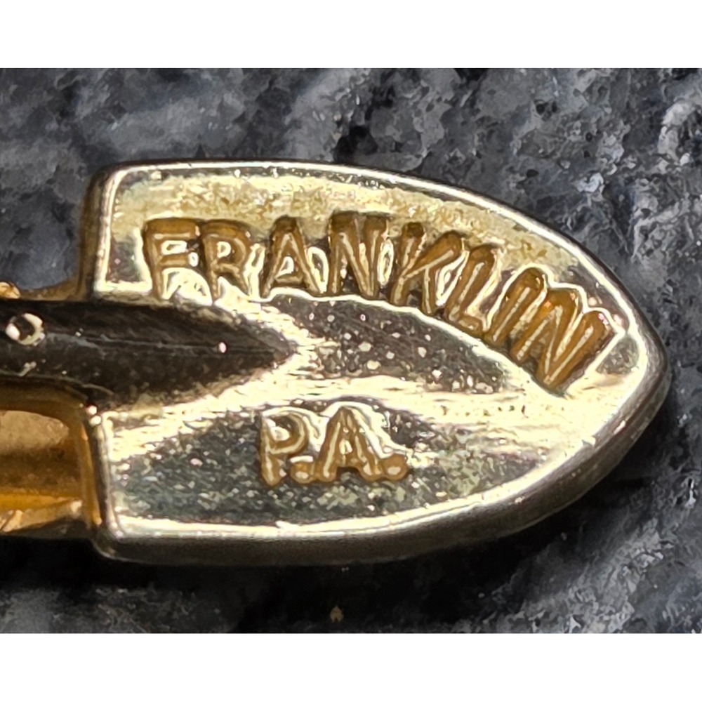 Set of 2 Vintage Shovel Tie Clips - Franklin PA Gold Tone Retro Advertising Bar